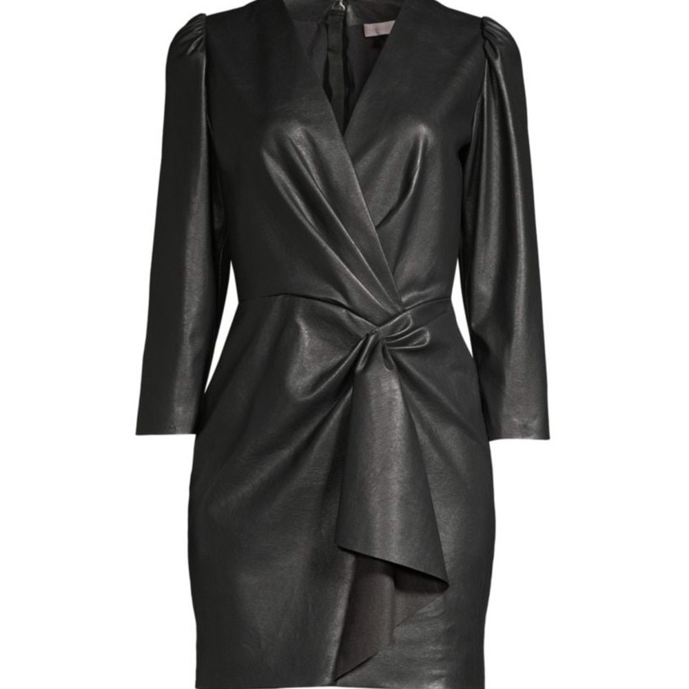 NWT! Rebecca Taylor Black LS Vegan Leather Dress Size 6